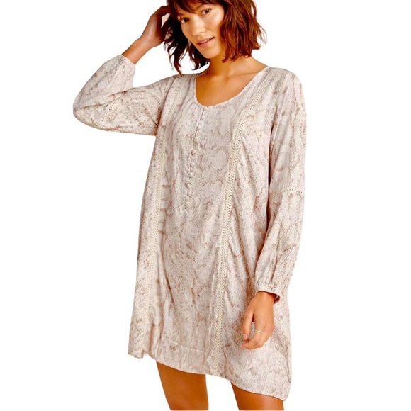 Anthropologie Tops - Anthropologie Mini Dress Tunic Coverup Camilla Snake Print Crochet Henley NEW M